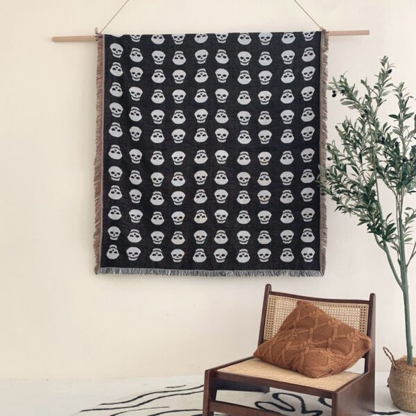 Skull Throw Boho Bed Throw Blanket Picnic Camping Woven Tapestry - Image 4