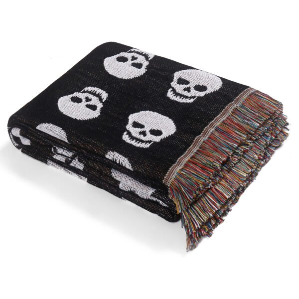 Skull Throw Boho Bed Throw Blanket Picnic Camping Woven Tapestry - Image 3