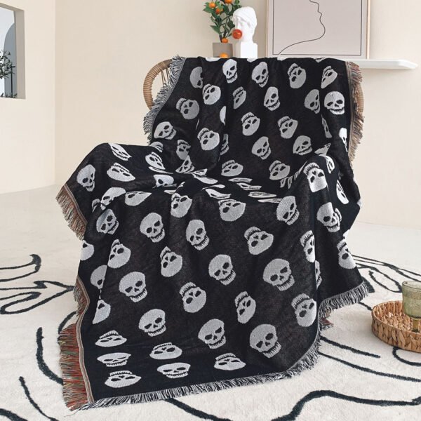 Skull Throw Boho Bed Throw Blanket Picnic Camping Woven Tapestry - Image 5