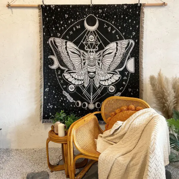 Moth Plaid Boho Bed Throw Blanket Picnic Camping Woven Tapestry - Image 4