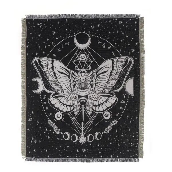 Moth Plaid Boho Bed Throw Blanket Picnic Camping Woven Tapestry